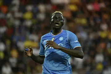 Napoli forward Victor Osimhen reacts during a win at Frosinone.