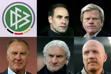 Five wise men: (Top L-R) Oliver Mintzlaff, Oliver Kahn; (bottom row L-R) Karl-Heinz Rummenigge, Rudi Voeller and Matthias Sammer