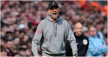 Jurgen Klopp reacts during the Premier League match between Liverpool FC and Nottingham Forest at Anfield. Photo by Clive Brunskill.