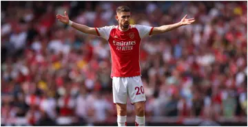 Jorginho reacts during the Premier League match between Arsenal FC and Wolverhampton Wanderers at Emirates Stadium. Photo by Marc Atkins.