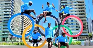 Botswana's men's relay team at the 2020 Tokyo Olympics. Photo: Twitter/@FanMoAgency_BW.