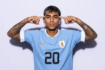 Facundo Torres of Uruguay poses during the official FIFA World Cup Qatar 2022 portrait session on November 21, 2022, in Doha, Qatar