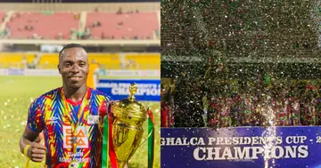 Patrick Razak' climbed off the bench to score a late goal as Hearts of Oak defeated Asante Kotoko in the President's Cup. Photo credit: @mygtvsports @JoySportsGH