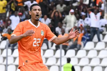 Ivory Coast forward Sebastien Haller reacts during the match against the Comoros.
