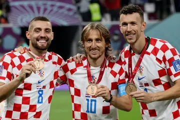 More to come: Modric (centre) pictured with Mateo Kovacic and Ivan Perisic on Saturday