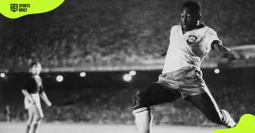 Brazilian footballer Pelé in action.