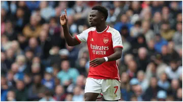 Bukayo Saka in action during the Premier League match between Manchester City and Arsenal FC at Etihad Stadium. Photo by Danehouse.