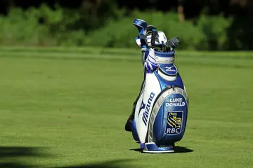 A generic detail of Luke Donald's (of England) Mizuno golf bag at the Ridgewood Country Club on August 27, 2010, in Paramus, New Jersey