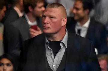 Brock Lesnar watches fights during the UFC 226 event inside T-Mobile Arena
