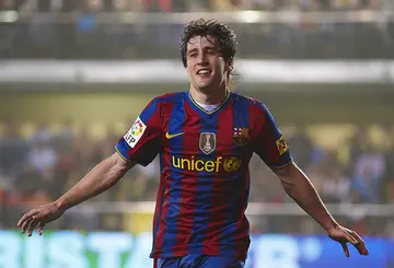 Bojan Krkic of FC Barcelona celebrates after scoring during the La Liga match against Villarreal CF at El Madrigal stadium on May 1, 2010 in Villarreal, Spain