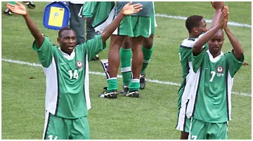 Nigerian players Daniel Amokachi (L) and midfielder George Finidi were part of the side that won the1994 AFCON. Photo: Rabih Moghrabi.