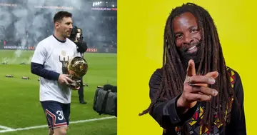 Lionel Messi and Racky Dawuni. SOURCE: Twitter/ @PSG_English @RockyDawuni