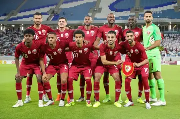 Qatar's team, pictured before a match against Oman in Doha in 2019, are under intense scrutiny as their nation hosts the World Cup finals
