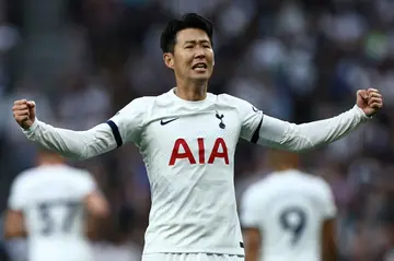 Tottenham's Son Heung-min celebrates after scoring against Liverpool