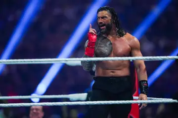 Roman Reigns during the WWE and Universal Championship match at the Alamodome on January 28, 2023, in San Antonio, Texas