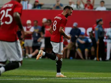 Bruno Fernandes celebrates after grabbing the second goal for Manchester United in their 2-0 win over Arsenal in a friendly at MetLife Stadium, New Jersey on Saturday