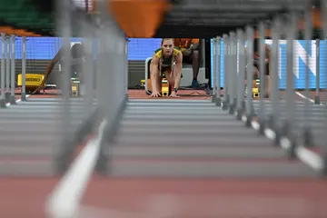 Marione Fourie ahead of her 100m Hurdles heat at the World Athletics Championships.