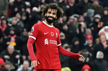 Egypt star Mohamed Salah celebrates scoring his 200th goal in English football, for  Liverpool against Brentford last Sunday.