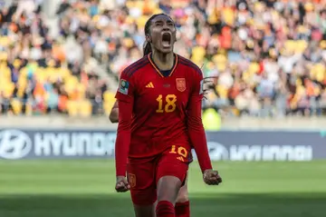 Salma Paralluelo celebrates after scoring Spain's winning goal in the Women's World Cup quarter-final against the Netherlands