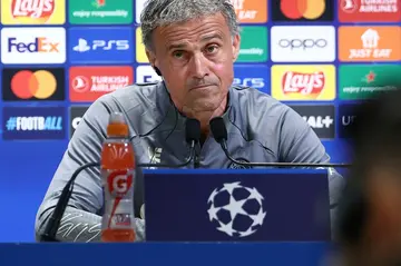 Paris Saint-Germain coach Luis Enrique speaking to reporters on Monday ahead of the Champions League semi-final second leg against Borussia Dortmund
