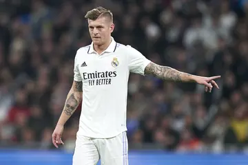 Toni Kroos of Real Madrid reacts during the LaLiga Santander match
