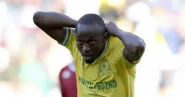 Peter Shalulile celebrates after scoring for Mamelodi Sundowns. 