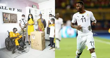 Kind gesture: Black Stars midfielder Mubarak Wakaso comes to the aid of disabled commentator