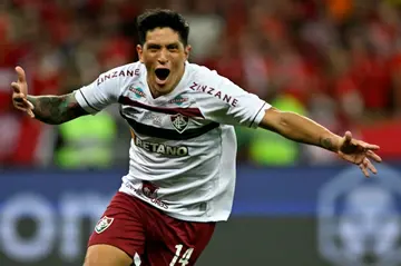 Fluminense's Argentine forward German Cano celebrates the winner as the Brazilian club reached the final of the Copa Libertadores on Wednesday