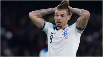 Kalvin Phillips looks dejected during the UEFA EURO 2024 qualifying round group C match between Italy and England at Stadio Diego Armando Maradona. Photo by Emmanuele Ciancaglini.