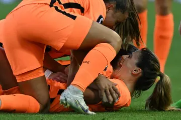 Danielle van de Donk (bottom)scored the winner as the Netherlands beat Portugal 3-2