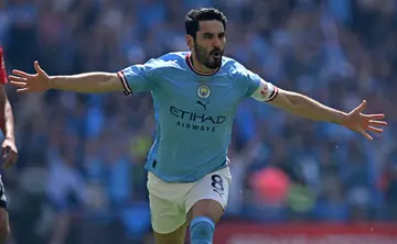 Manchester City's Ilkay Gundogan celebrates scoring in the opening seconds of the FA Cup final against Manchester United