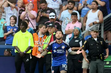 Argentine midfielder Luciano Acosta of FC Cincinnati, shown celebrating an August goal against Inter Miami, was named the 2023 Major League Soccer Most Valuable Player