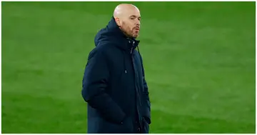 Erik ten Hag looks dejected during the UEFA Europa League Quarter Final Second Leg match between AS Roma and Ajax at Stadio Olimpico. Photo by Matteo Ciambelli.