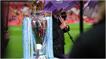 A view of the Premier League trophy during the Premier League match between Liverpool FC and Manchester City at Anfield. Photo by Robbie Jay Barratt.