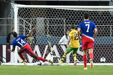 US forward Haji Wright (14) fires the hosts into the lead in their Nations League semi-final win over Jamaica