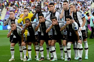 Germany's players covered their mouths in protest before their match against Japan