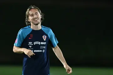 Croatia midfielder Luka Modric takes part in a training session ahead of the clash with Japan