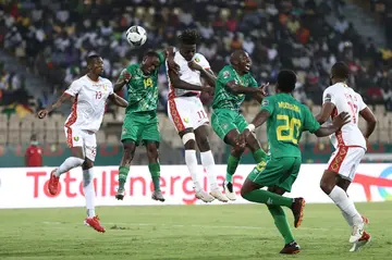 SuperSport United match-winner Onismor Bhasera (2L) playing for Zimbabwe against Guinea this year in an Africa Cup of Nations group match in Cameroon.