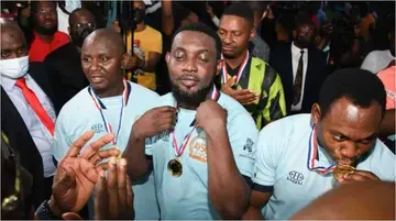 Kanu, Taribo West, Emenike, Others Reunite As They Help Ay Comedian Win Title to Celebrate His 50th Birthday