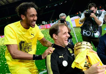 Pierre-Emerick Aubameyang (left) could soon be reunited with Thomas Tuchel (right) at Chelsea