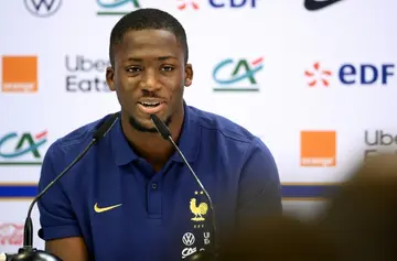 Liverpool and France defender Ibrahima Konate speaking at a press conference in Doha on Sunday