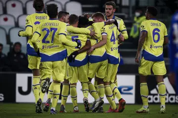 Juventus players celebrate after scoring during the Coppa Italia