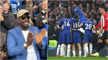 Obi Cubana seen in Expensive Suit As He Storms Stamford Bridge to Support Chelsea Against Southampton