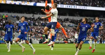 Chelsea goalkeeper Kepa Arrizabalaga saves a shot from Tottenham Hotspur's Eric Dier during the Premier League match at the Tottenham Hotspur Stadium, London. Picture date: Sunday September 19, 2021. (Photo by Tim Goode/PA Images via Getty Images)