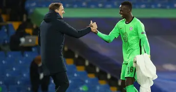 Thomas Tuchel and Mendy after a Chelsea game. Credit: @Chelsea Getty Images
