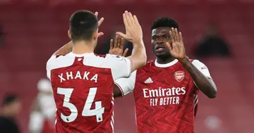 Thomas Partey and Granit Xhaka at Arsenal. SOURCE: Twitter/ @Arsenal