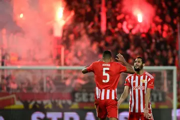 Union Berlin' defender Danilho Doekhi celebrates scoring a goal to go 3-1 at home against Ajax in the Europa League on Thursday