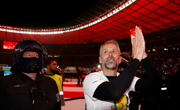 Leipzig head coach Marco Rose celebrates winning the 2022-23 German Cup