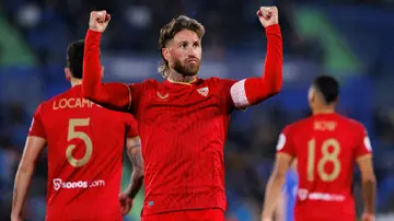 Sergio Ramos celebrating a goal during the Copa del Rey Round of 16 match between Getafe and Sevilla. Photo by Guillermo Martinez.