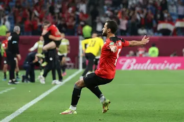 Ahmed Refaat celebrates scoring  for Egypt against Jordan in 2021